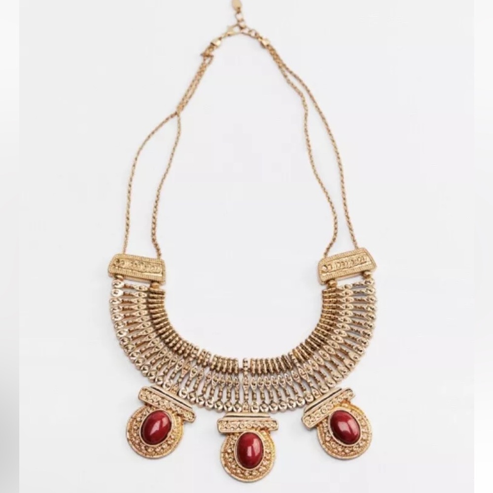 Zara Gold Statement Necklace Chunky NWT